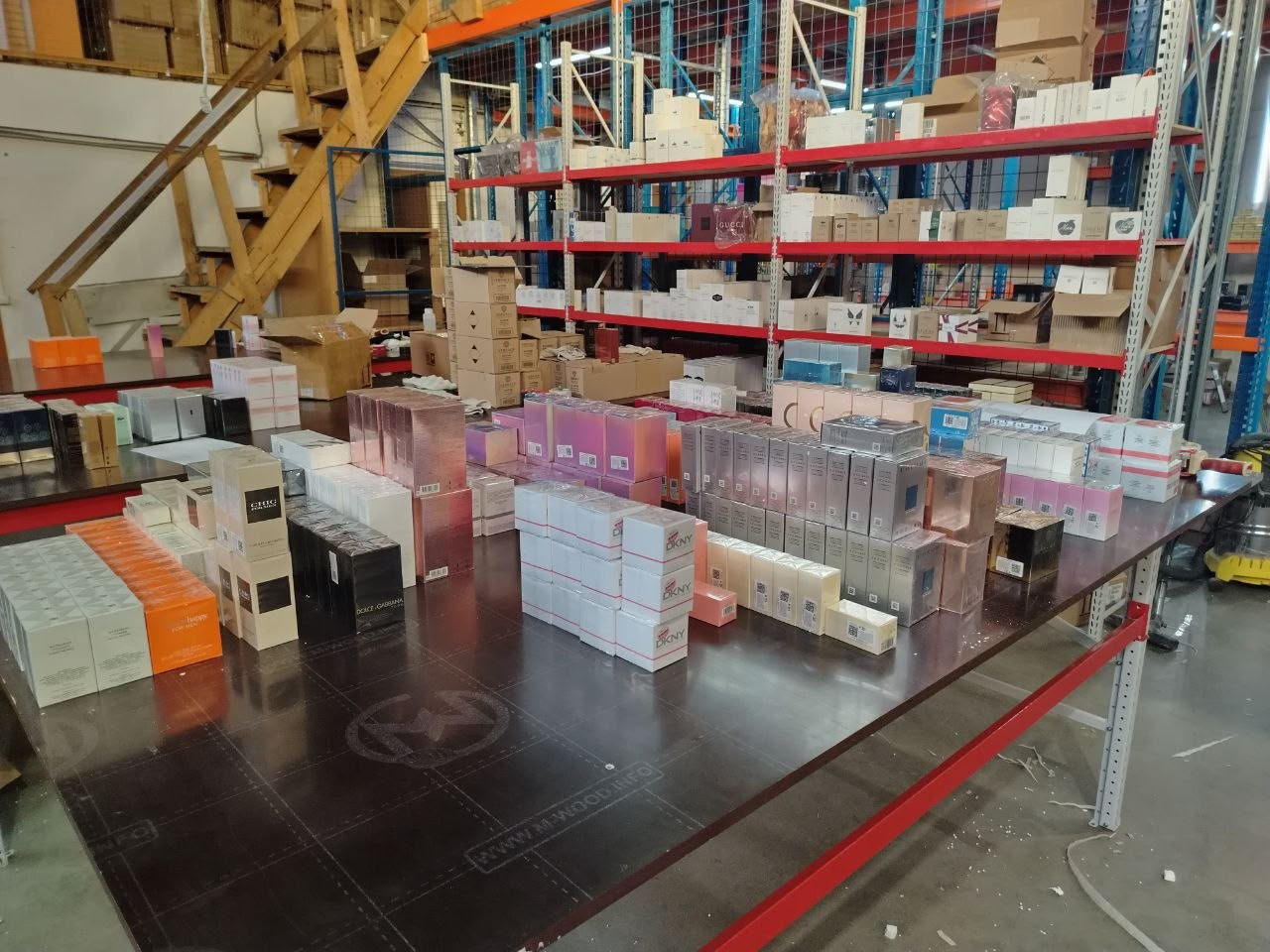 Perfume stock organized within our warehouse